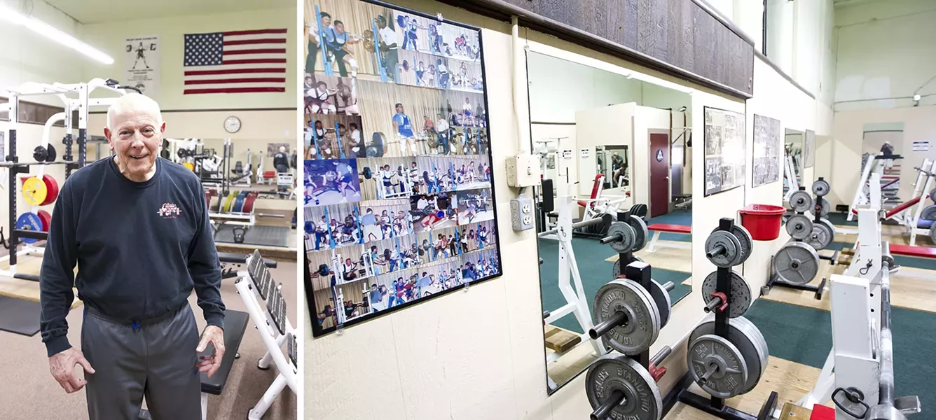 WAY BACK WHEN Gene Estrada (left), of Estrada's Gym (right), started a powerlifting competition in SLO back in 1966. - PHOTO BY JAYSON MELLOM