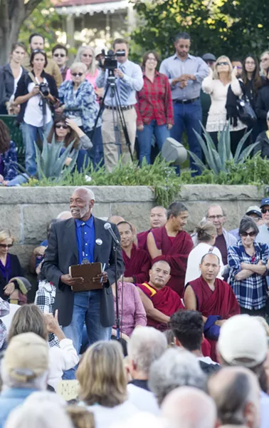 CALLED TO ACTION "We are going to make her death mean something," Steven Vines of the SLO County NAACP said of Heather Heyer, the 32-year-old woman who was killed in Charlottesville on Aug. 12. - PHOTO BY JAYSON MELLOM