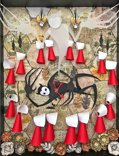 REVOLUTION OF THE HANDMAID Lena Rushing's shadow box piece, Praise Be, is inspired by the book and show, The Handmaid's Tale, and imagines an ending in which the oppressed female characters in that story take their power back. - IMAGE COURTESY OF LENA RUSHING