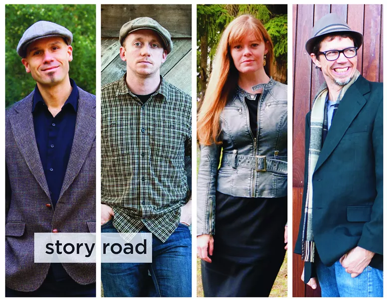 TRADITIONALISTS Story Road—(left to right) John Weed, Ryan Davidson, Colleen Raney, and Stuart Mason—bring their traditional Irish, Scottish, and American Southern sounds to Los Osos' Red Barn on Oct. 7. - PHOTO COURTESY OF STORY ROAD
