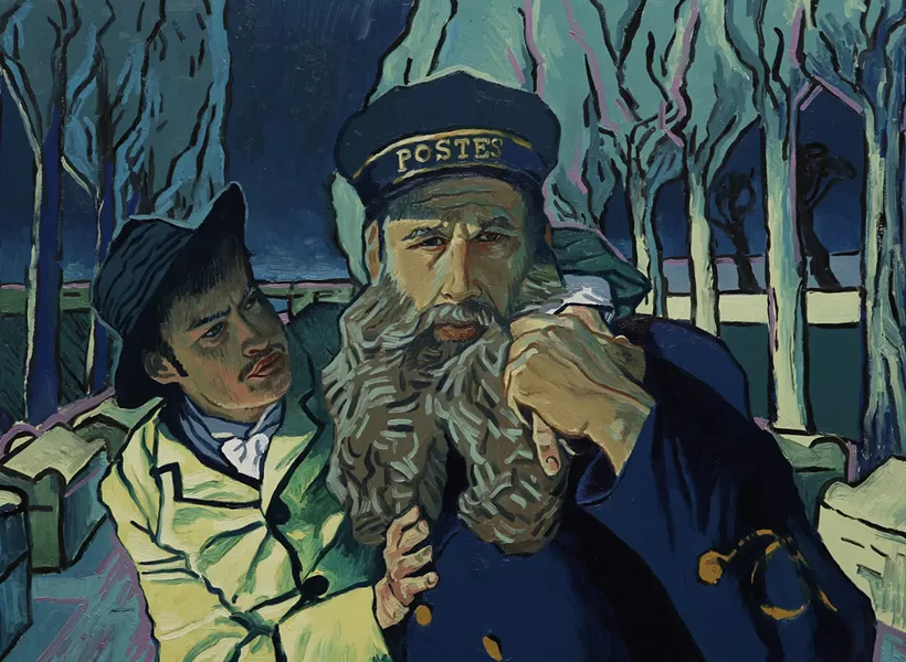 DETECTIVES Armand Roulin (Douglas Booth, left) is sent by his father Postman Roulin (Chris O’Dowd) to search out Theo Van Gogh and deliver a letter written by Vincent before his death two years prior, setting Armand on search for the mystery of Van Gogh’s death. - PHOTO COURTESY OF BREAKTHRU PRODUCTIONS