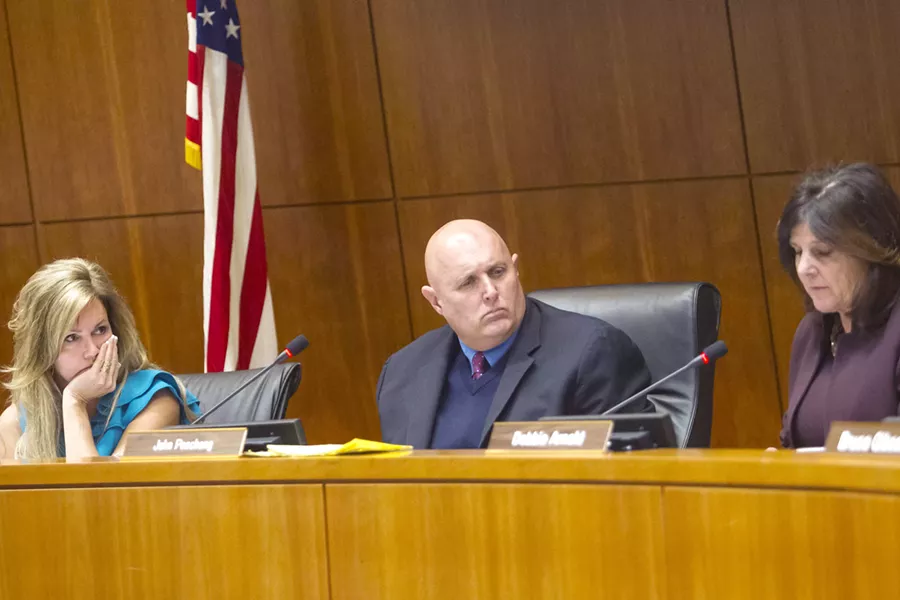 CHANGING OF THE GUARD Since 1st District SLO County Supervisor John Peschong took the board chair position in 2017, he and supervisors Lynn Compton (left) and Debbie Arnold (right) have led the county in a new direction. - FILE PHOTO BY JAYSON MELLOM