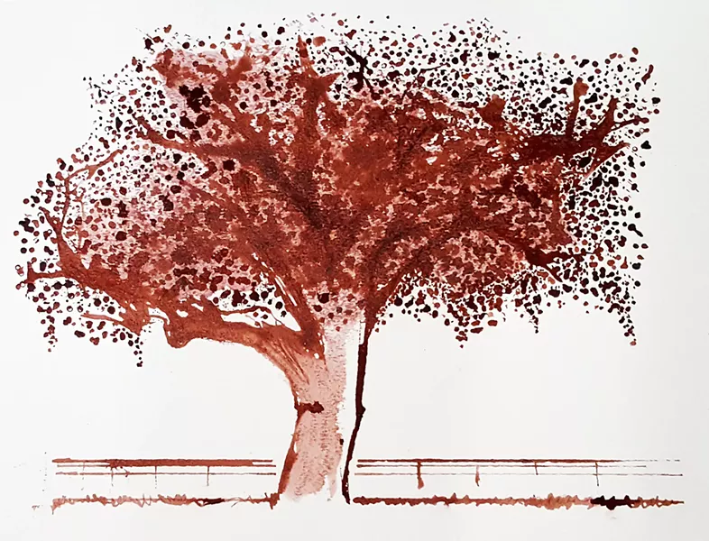 LOCAL WINE Artist Kirby Banta uses local wine to paint pieces like El Paso de Robles, made with cabernet sauvignon. - IMAGE COURTESY OF KIRBY BANTA