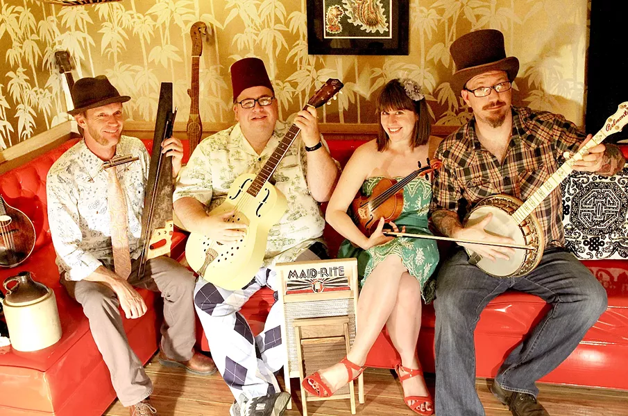 HIPSTER MEETS OLD TIME Sausage Grinder, a terrific old-time and country blues string band, plays the Red Barn Community Music Series show on Feb. 3. - PHOTO COURTESY OF SAUSAGE GRINDER