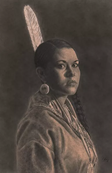 TRUE TO LIFE Whenever possible, North Carolina artist Cindy Long prefers to use models in her pieces, like Utia Chee, who really live and embody the Western lifestyle. - IMAGE COURTESY OF CINDY LONG