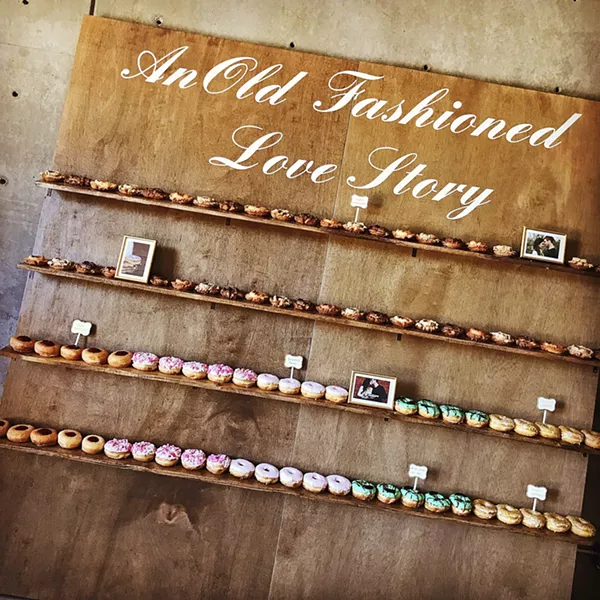 CREATIVE DISPLAYS Twisted & Glazed doughnut shop in Paso Robles brings more to weddings than just doughnuts. It can also help design creative doughnut displays like shelves or wall hooks. - PHOTO COURTESY OF SONDRA WILLIAMS