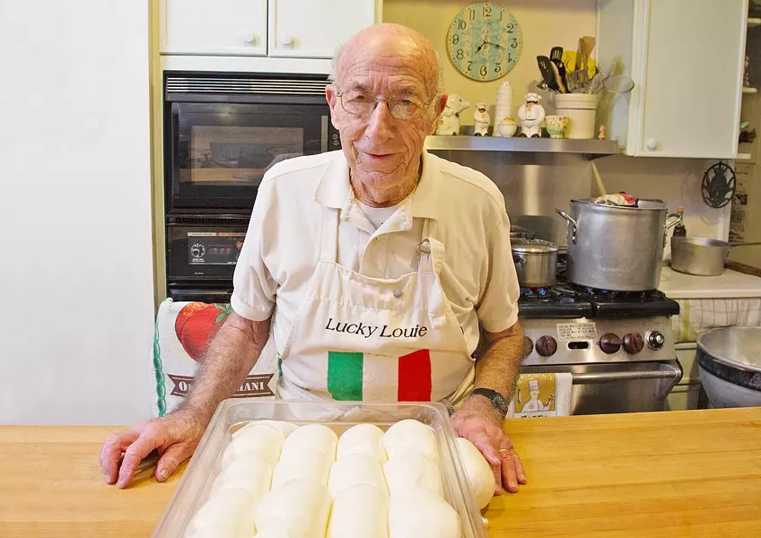 BE HAPPY WITH WHAT YOU HAVE Positive thinker Dr. Lou Tedone, 92, still gets up every morning at 4 a.m. to make amazing mozzarella for his daughter's Shell Beach deli, DePalo & Sons. - PHOTO COURTESY OF SKY BERGMAN