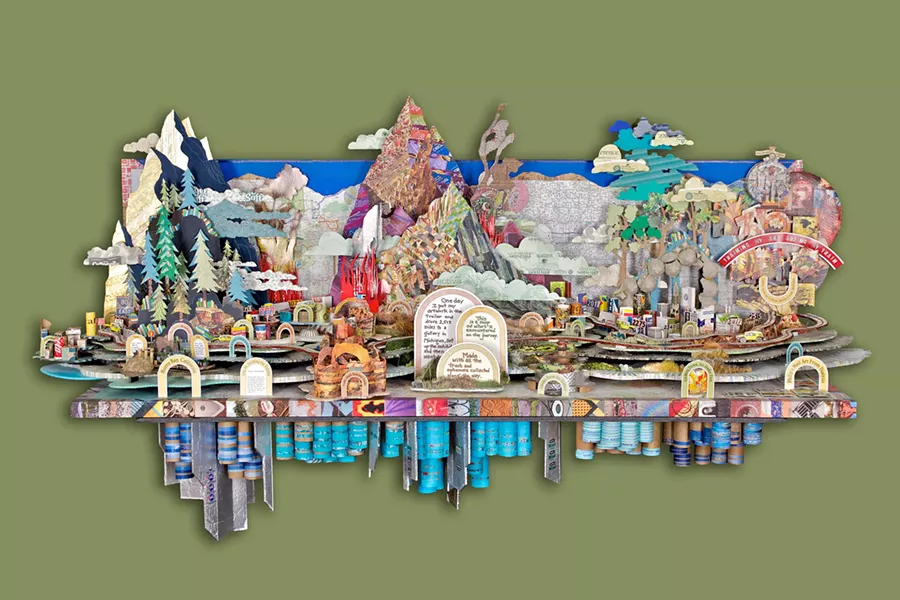 ONE MAN'S TRASH Salvaging every little scrap of waste from a road trip from Morro Bay to Michigan and back, artist Philip Carey put together this stunning visual representation of the journey, One day I put my artwork in the trailer and drove 2,573 miles to a gallery in Michigan, set up the show, and then went home. - PHOTO COURTESY OF PHILIP CAREY
