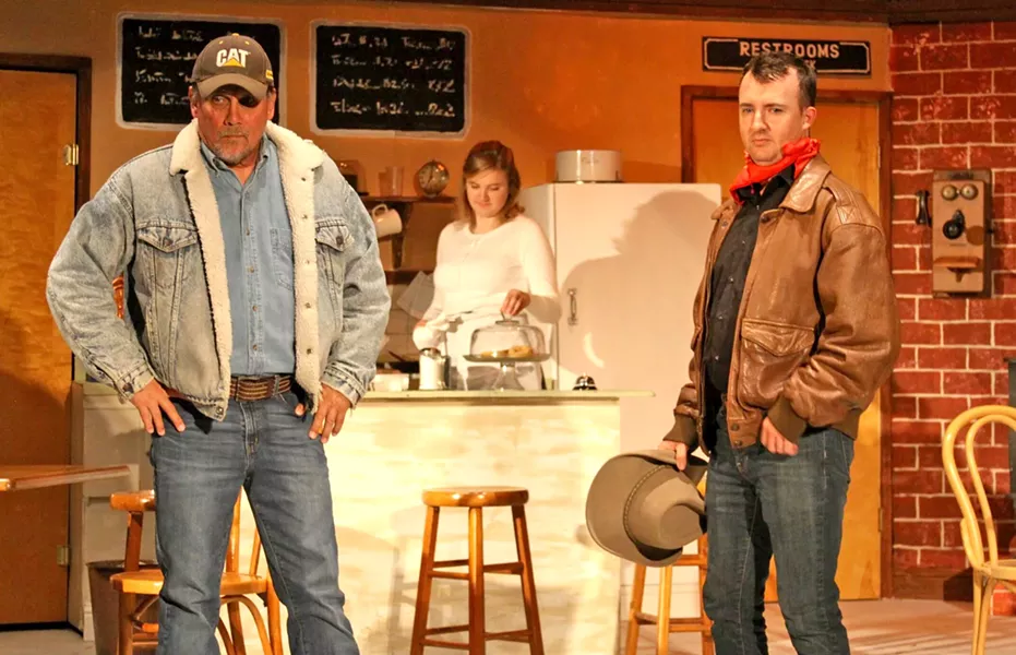 LOOKING FOR TROUBLE Cowboy Bo (Sean McCallon, right) with buddy Virgil (Frank Moe) is after a girl who just doesn't want to marry him in Bus Stop. - PHOTO COURTESY OF THE CAMBRIA CENTER FOR THE ARTS
