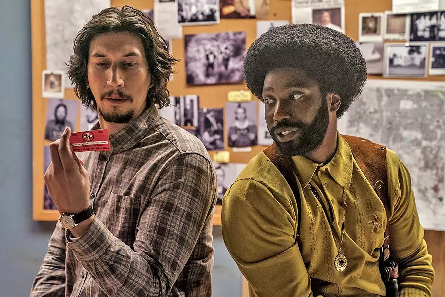 UNDERCOVER BROTHER Flip Zimmerman (Adam Driver, left) and Ron Stallworth (John David Washington) star in auteur Spike Lee's BlackKklansman, about a black police officer and his white counterpart who infiltrate the local KKK chapter. - PHOTO COURTESY OF 40 ACRES & A MULE FILMWORKS