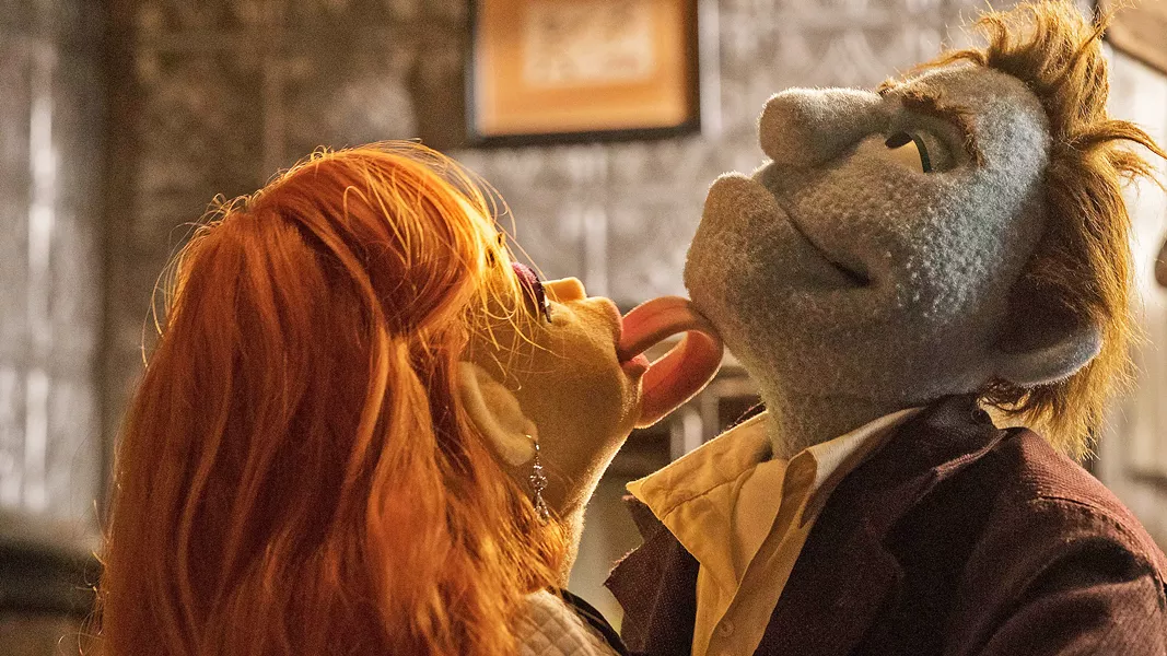 PUPPET SLEAZE Sandra White (voiced by Dorien Davies) butters-up private dick Phil Philips (voiced by Bill Barretta), in the lowbrow Muppet satire The Happytime Murders. - PHOTO COURTESY OF FOCUS FEATURES