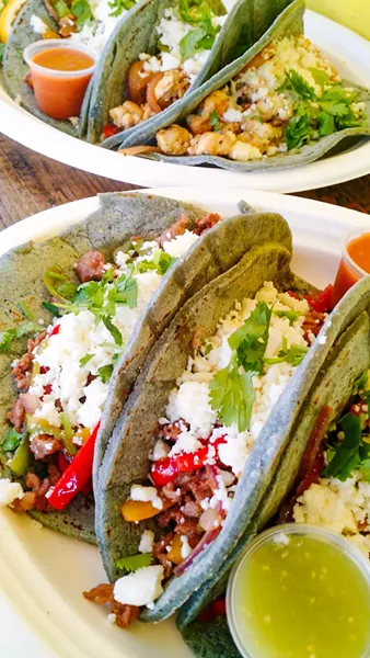 COLORFUL CRAVING The arcoiris tacos at Frutiland La Casa del Sabor in Arroyo Grande are almost too pretty to eat. - PHOTO BY CALEB WISEBLOOD