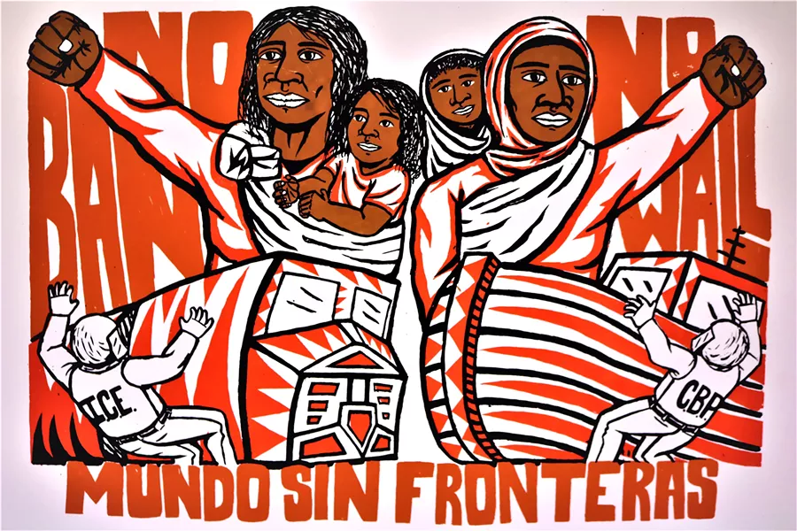 WORLD WITHOUT BORDERS Mundo Sin Fronteras, by artist Sean Guerra, speaks to current tensions surrounding immigration, Mexico, the U.S., and ICE. - IMAGE COURTESY OF THE SLO MUSEUM OF ART