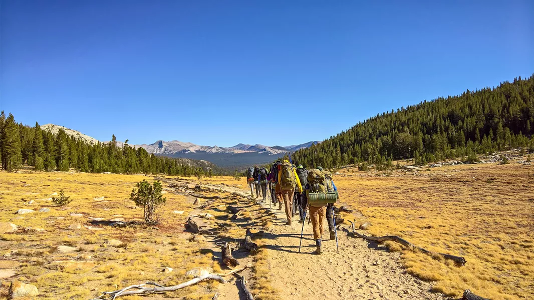 YOSEMITE BOUND Poly Escapes trip leaders head up a student backpacking trip into Tuolomne Meadows. - PHOTO COURTESY OF ASI
