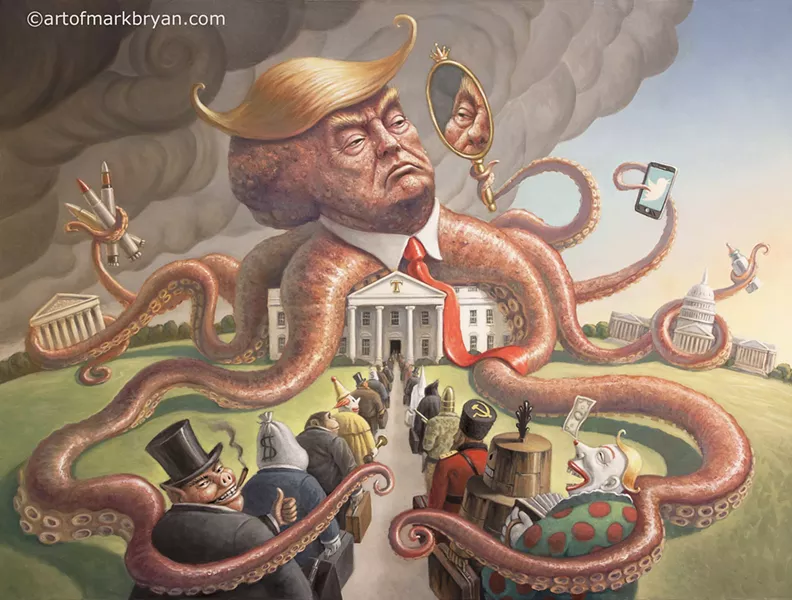 BRINGING DOWN THE HOUSE The Nightmare, painted in December 2016, depicts what artist Mark Bryan imagined the Trump presidency would be like. - IMAGE COURTESY OF MARK BRYAN