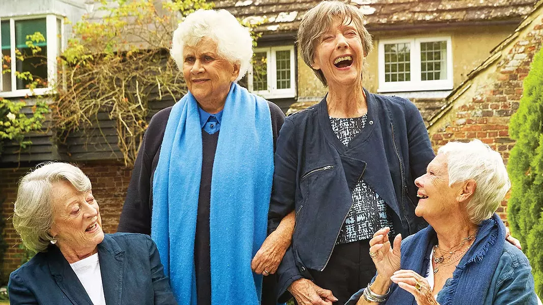 NOTHING LIKE A DAME A quartet of famous actresses and Dames—(left to right) Maggie Smith, Joan Plowright, Eileen Atkins, and Judi Dench—recalls their humble theatrical beginnings and long and eventful careers, in the documentary Tea with the Dames. - PHOTO COURTESY OF FIELD DAY FILMS