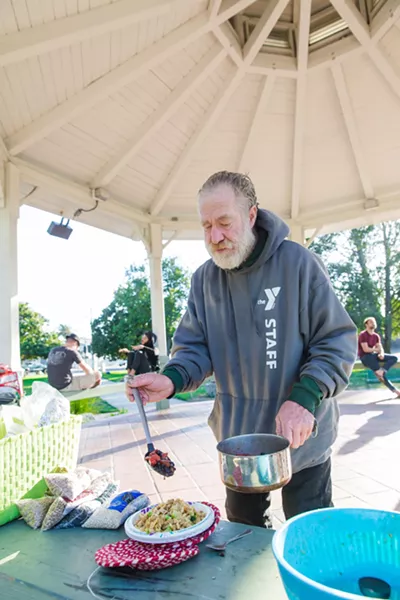 LOCAL LAWS SLO city does not have an ordinance that bans feeding the homeless in public places, but other laws against overnight vehicle camping, sitting on public benches for too long, and panhandling in public often impact the city's homeless population. - PHOTO BY JAYSON MELLOM