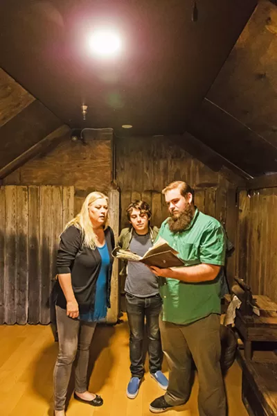 SHUT INS (pictured left to right) Sun Account Executive Jennifer Herbaugh, New Times Calendar Editor Caleb Wiseblood, and Sun Managing Editor Joe Payne helped test Gold Fever, the newest attraction at The Ultimate Escape Rooms in Solvang. - PHOTO BY JAYSON MELLOM