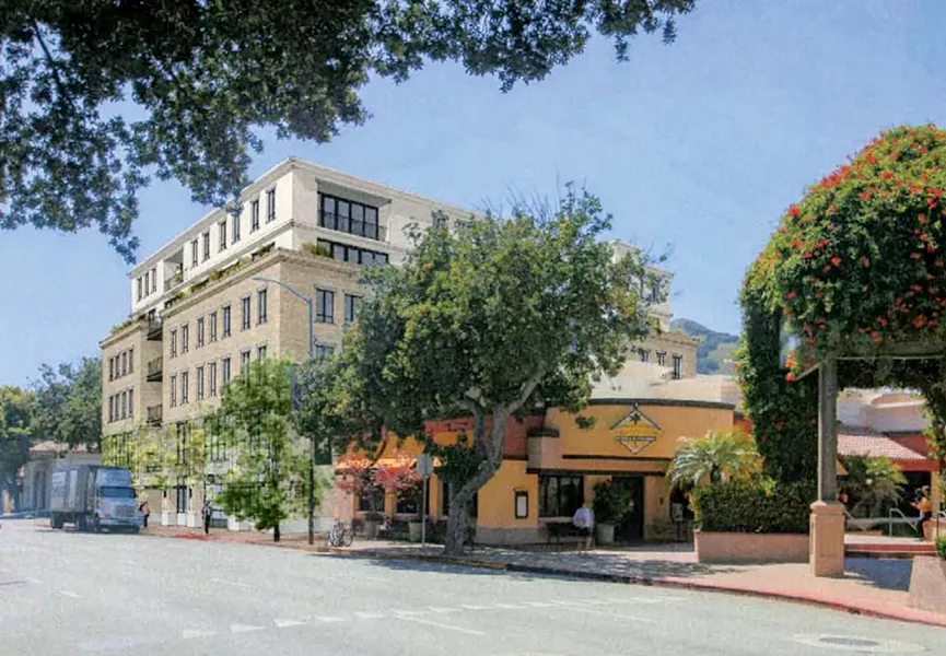 PLAN B Developers are proposing a six-story mixed-use project at the corner of Chorro and Marsh Streets. Its preliminary design drew criticism from the SLO Architectural Review Commission. - RENDERING COURTESY OF THE CITY OF SAN LUIS OBISPO