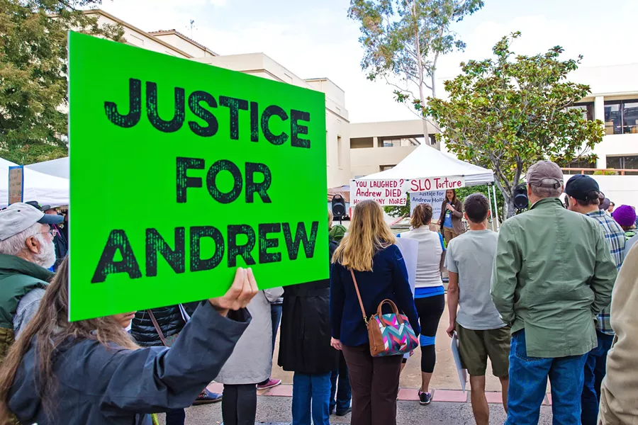 ELECTION PROTEST Some SLO County residents protested for change in top law enforcement positions before the June primary election, citing county jail inmate Andrew Holland's 2017 death while in custody as the tipping point. - FILE PHOTO BY JAYSON MELLOM