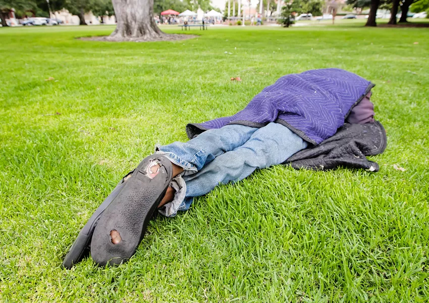 INVISIBLE PEOPLE The biennial Point In Time Count is meant to be a visual census of the number of homeless individuals living in SLO County. Due to privacy concerns, New Times was unable to take photos during the Jan. 28 count; this photo was taken for a previous story. - FILE PHOTO BY JAYSON MELLOM