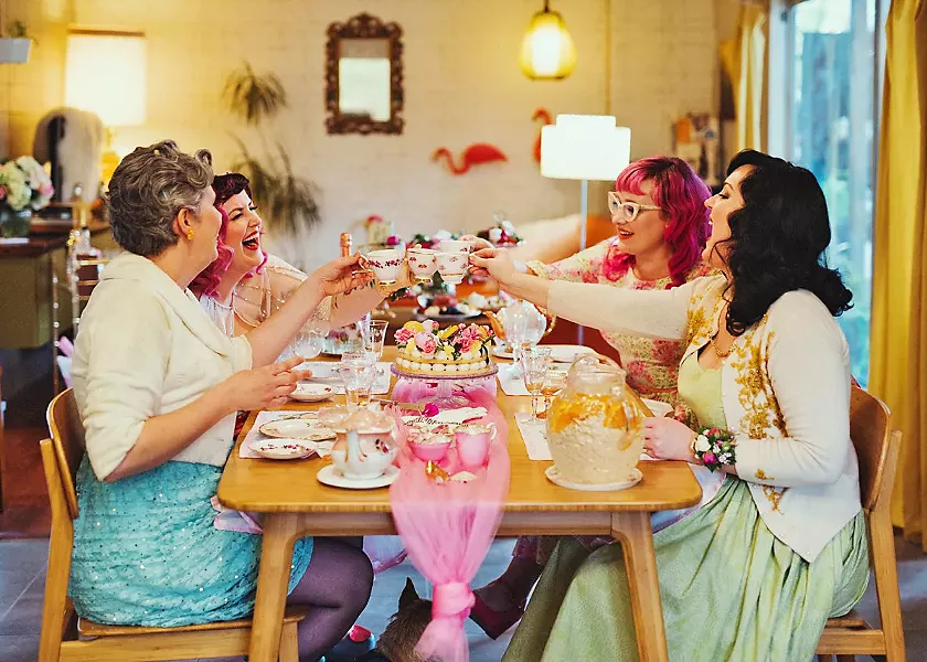 NICE TO EAT YOU No, New Times' anti-food-critic Hayley Thomas Cain's dining room table doesn't always look like the Madonna Inn exploded. When her home is filled with pastel colored treats and hungry friends, she savors the moment and thanks her lucky stars she gets to live in such a culinary wonderland. After nearly five years of celebrating SLO County's local farmers, chefs, winemakers, brewers, beekeepers, foragers, and creative culinary artisans of all ilk, the ravenous writer is passing her fork to the next foodie. Teaware by Cup and Carriage, florals by Thistles and Thorns, desserts by Pardon My French Bakery. - PHOTOS COURTESY OF PLUM JAM PHOTOGRAPHY