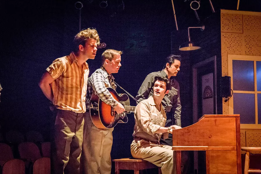 HISTORY Jerry Lee Lewis (Jared Freiburg), Carl Perkins (Christopher Wren), Elvis Presley (Sam Jones), and Johnny Cash (Cole), left to right, all walked into Sun Studios one night in 1956 for what would be one of history's greatest jam sessions. - PHOTOS COURTESY OF RYLO MEDIA DESIGN