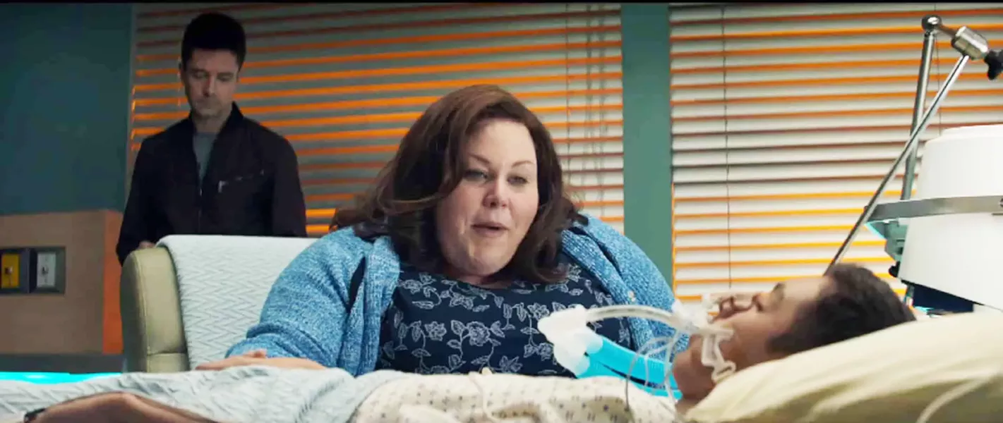 MIRACLE When her son, John (Marcel Ruiz), falls through lake ice and dies, Joyce (Chrissy Metz, center) prays for a miracle under the watchful eye of local pastor Jason Noble (Topher Grace), in Breakthrough. - PHOTO COURTESY OF FOX 2000 PICTURES