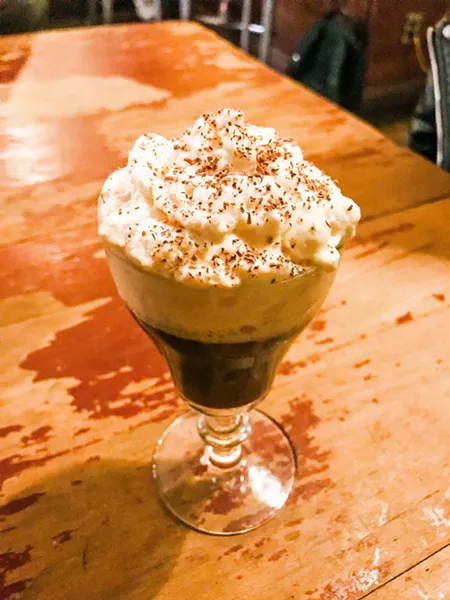 CANNABIS COCKTAIL (SORT OF) Sidecar's Skinny Love coffee cocktail includes rum, chocolate bitters, and a special thin mint terpene concoction from Golden Apple Cannabis Co. The concoction of different terpenes is meant to mimic the flavor and smell of a strain of cannabis called thin mint. - PHOTO BY RACHELLE RAMIREZ