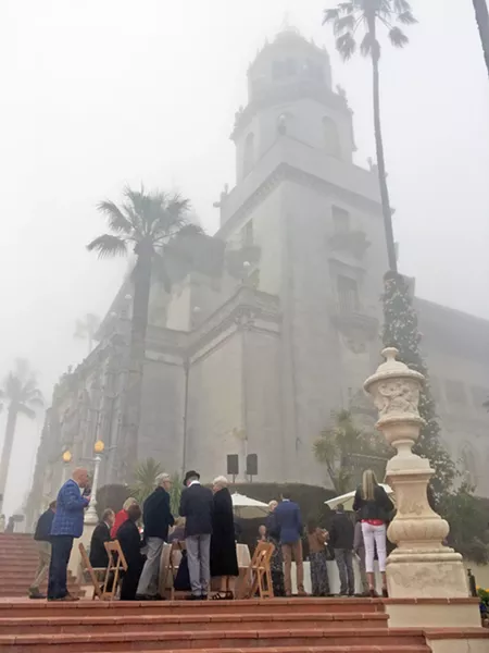 FOGGY TOP Twilight on the Terrace at Hearst Castle during the first weekend in June is more like Mist on the Mountaintop, but the food is good and the atmosphere is a bit enchanting. - PHOTOS BY CAMILLIA LANHAM