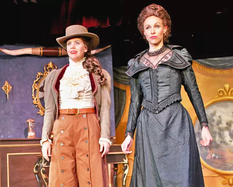THE BAD GUYS Railroad tycoon Johnson (Rachel Tietz, right) and cattle baron Johnson (Katie Pautler) scheme up devious ways to get their hands on coveted land. - PHOTOS COURTESY OF THE GREAT AMERICAN MELODRAMA