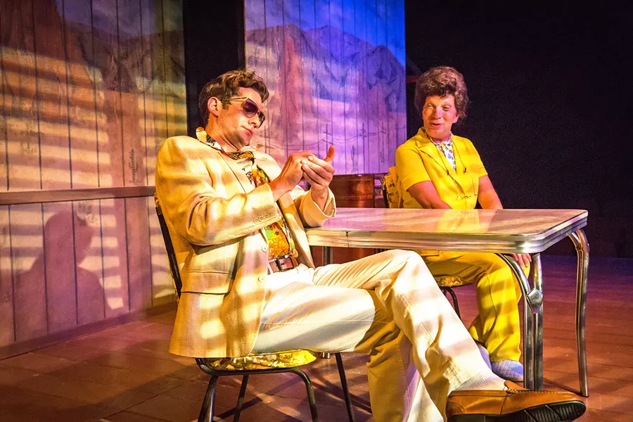 THE SCOOP A somewhat misguided attempted book banning brings a very concerned PTA mom (Billy Breed, right) and a sleepy, local journalist (Jeff Salsbury) together for a comical encounter in the comedic tour de farce, Greater Tuna. - PHOTOS COURTESY OF RYLO MEDIA DESIGN