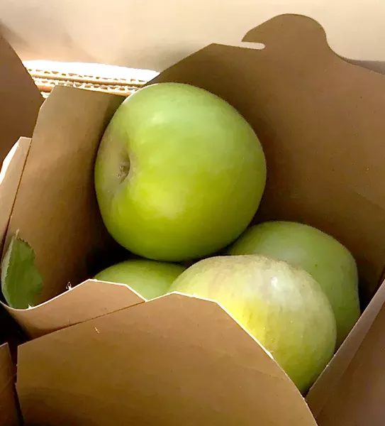 APPLE SEASON STARTS NOW Mike Cirone's farmers' market boxes will now offer oodles of apples—Pippins, Gravenstein, and Golden Delicious apples for homemade applesauce. Locals can also find apples that are great for longer storage, including the Gold Rush, Pink Lady, and Fuji. - PHOTOS BY BETH GIUFFRE