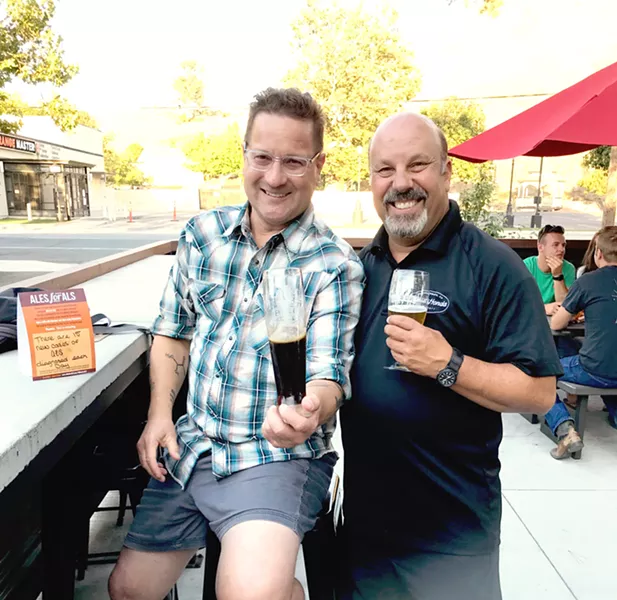 BREW FOR A CURE Central Coast Brewing Director of Sales and Distribution Stormy Trevino (left) and owner of CCB, George Peterson (right), share both their jovial side and their serious side. Peterson has the brewery participate in Ales for ALS in memory of his friend, Don Woodward, who lost his life to the degenerative disease. - PHOTOS BY BETH GIUFFRE