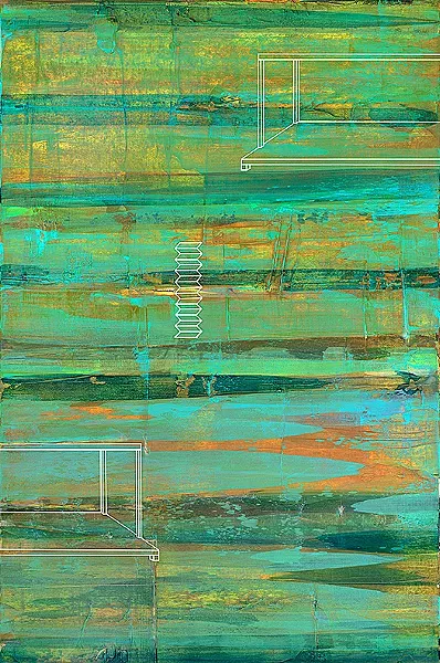 OCEAN HUES Coordinates, by Central Coast artist Rebecca Koury, draws inspiration from the ever-changing and evolving nature of the ocean. The white outline overlay also asks viewers to think about movement and change. - IMAGES COURTESY OF REBECCA KOURY