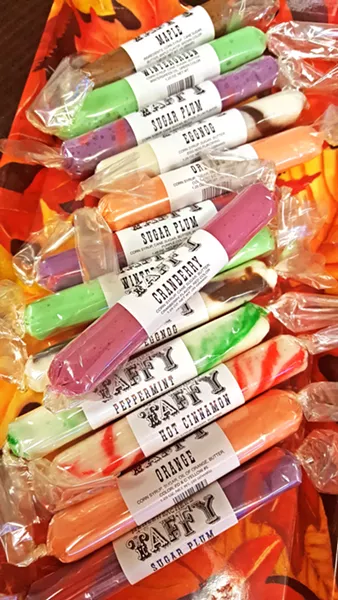 SEASONAL SWEETS Seasonal flavors, such as pineapple and strawberry cheesecake, make appearances in spring and summer, while maple and eggnog grace Mehlenbacher's Taffy lineup in fall and winter. - PHOTO COURTESY OF ALICIA HIMELSON