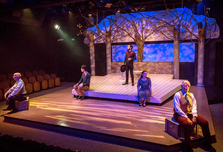 'THE FIRE OF SEPTEMBER' Set in fall, The Fantasticks is staged with autumnal trees and soft pink lighting hues. - PHOTOS COURTESY OF RYLO MEDIA DESIGN, RYAN C. LOYD