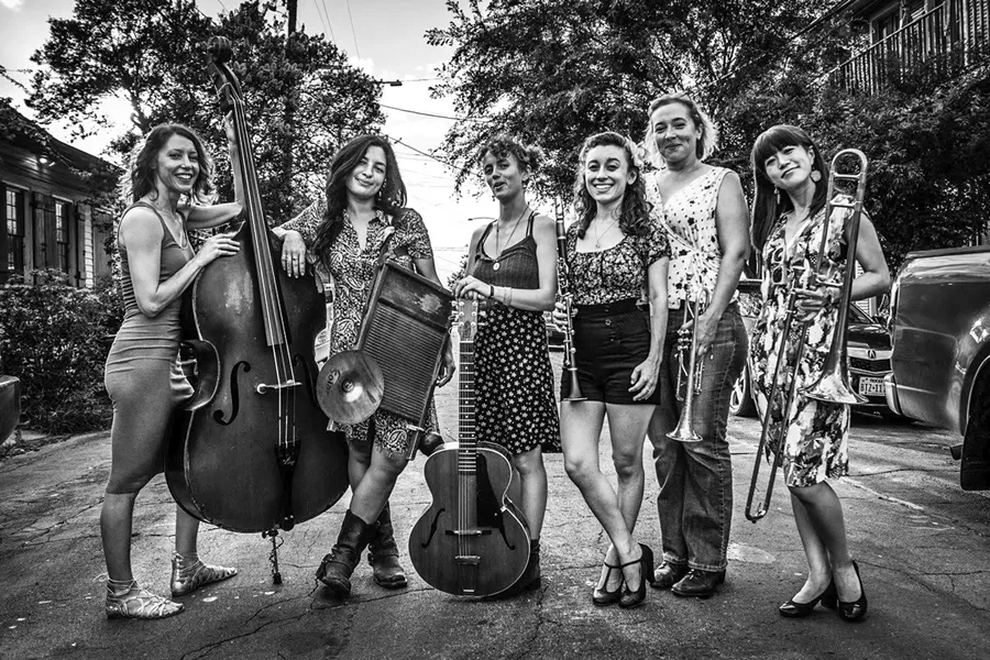 GRRL POWER The all-female New Orleans-based Shake 'Em Up Jazz Band plays all three days of the Jazz Jubilee by the Sea music festival, Oct. 25 to 27, in Pismo Beach and Arroyo Grande. - PHOTO COURTESY OF SHAKE 'EM UP JAZZ BAND