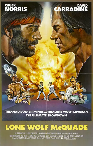 LONE WOLF In Lone Wolf McQuade, Chuck Norris plays J.J. McQuade, a clichéd tough guy loner who hates vegetables and loves beer. - PHOTO COURTESY OF ORION PICTURES