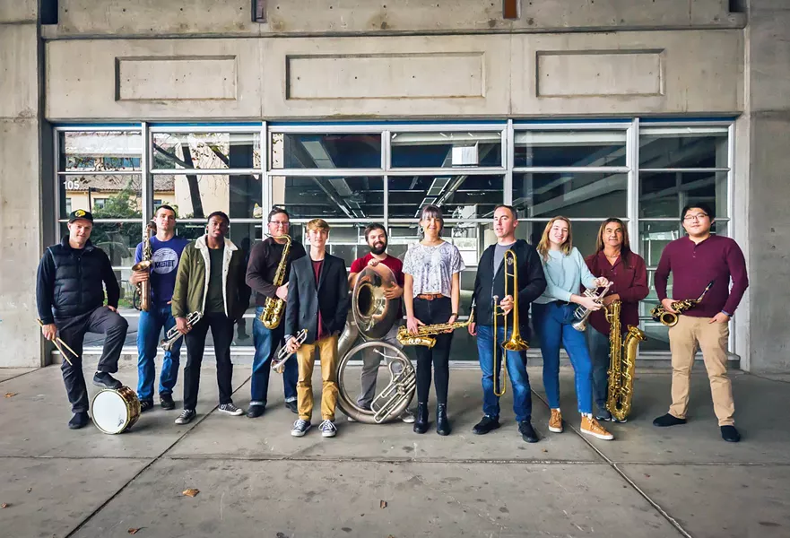 NOW ON VIDEO Local horn band Brass Mash will release its video album Hard Brass on Nov. 29, on YouTube, Facebook, and Instagram TV. - PHOTO COURTESY OF BRASS MASH