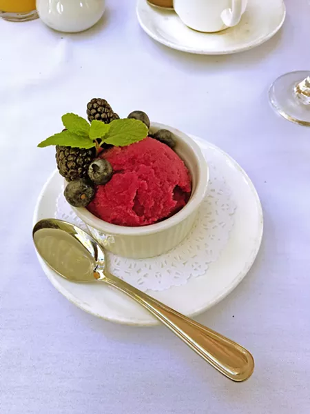 POMEGRANATE LOVE Novo's house-made sorbet flavors change by day, so you must ask your server for today's fruit. I could not resist the pomegranate. Look at that rich, natural color straight from the farmers' market crates. - PHOTOS BY BETH GIUFFRE