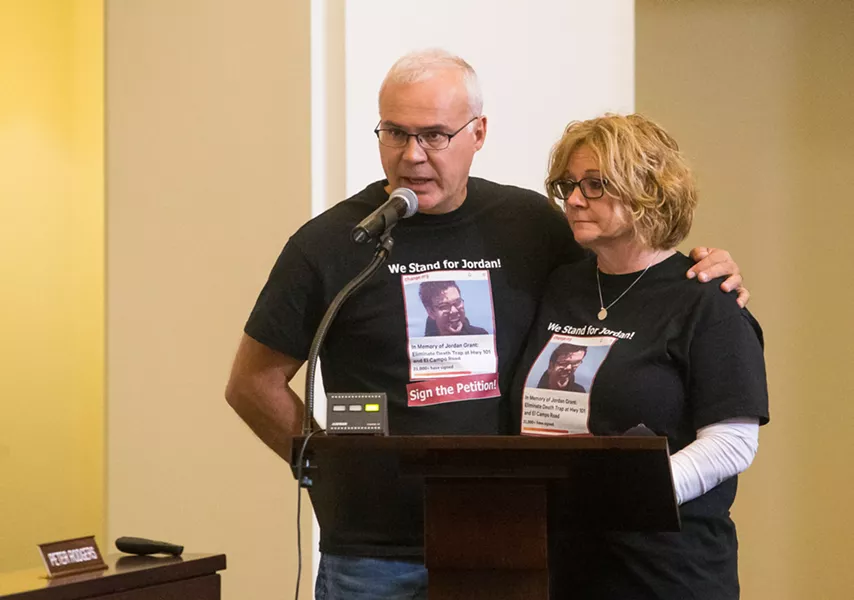 CLOSING EL CAMPO James and Becky Grant advocated for the closure of four intersections on Highway 101 between Los Berros Road and Traffic Way after their son James Grant was killed in a motorcycle accident in October 2018. - FILE PHOTO BY JAYSON MELLOM