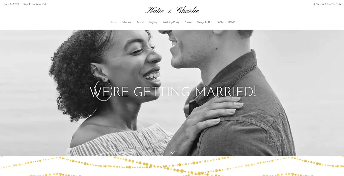 BE ROMANTIC In the "About us" page of your wedding website, keep it about the "us" part of you. Focus on the romance. And keep your blurb simple—no one needs your whole life story. - IMAGE COURTESY OF THE SPRUCE