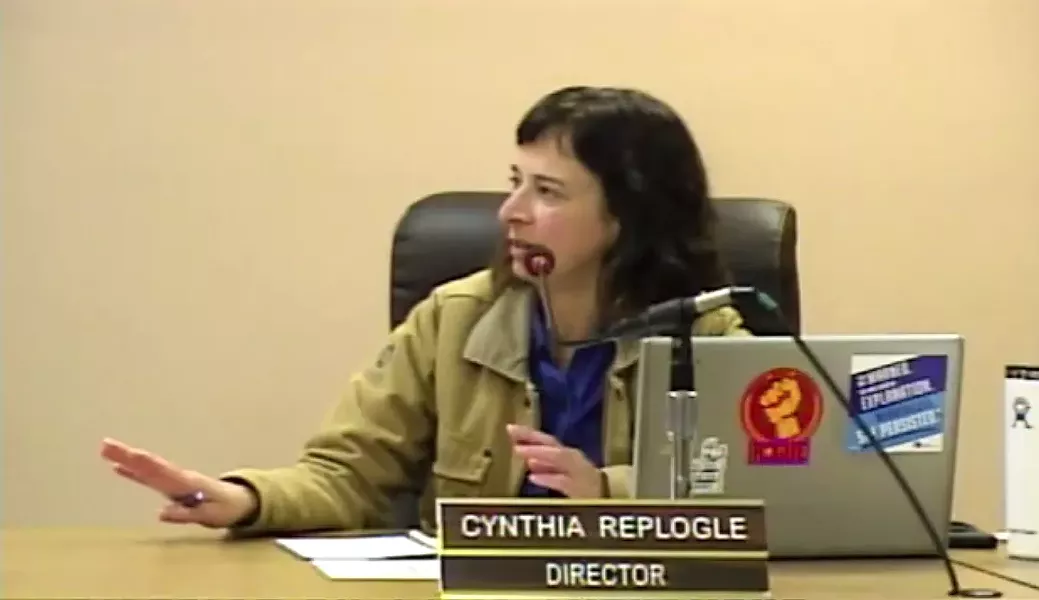MOVING ON At a meeting on Feb. 12, the Oceano CSD board mulled over the staff-recommended changes in response to controversy surrounding the board's decision to bar Cynthia Replogle from committee service for the duration of 2020. - SCREENSHOT FROM SLO SPAN