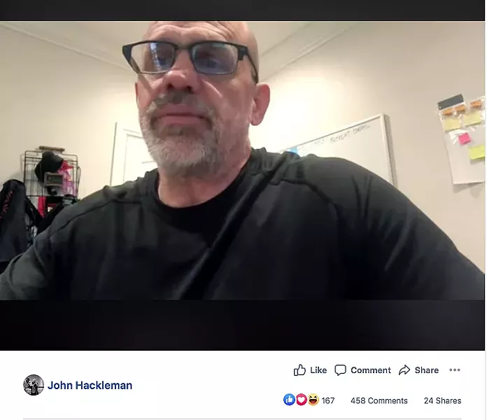 PROTECTION OR OVERKILL? In a video posted to Facebook on June 8, owner of The Pit John Hackleman explains his decision to brandish firearms during a Black Lives Matter rally in Arroyo Grande on June 5. - SCREENSHOT FROM THE PIT'S FACEBOOK PAGE
