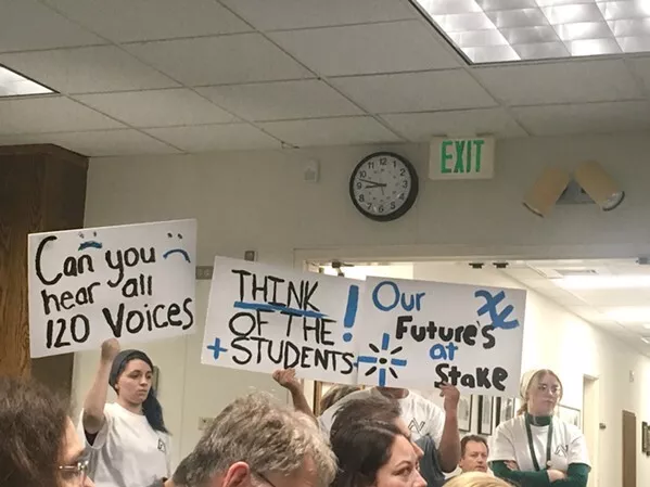 THE IMPACTS Paso Robles community members, students, and teachers attended a board meeting on March 10 to protest millions of dollars’ worth of cuts to faculty, staff, and classes in the Paso Robles Joint Unified School District. - FILE PHOTO BY KASEY BUBNASH