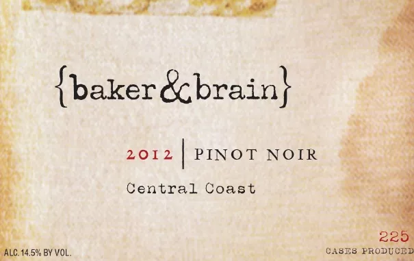 BAKER & BRAIN 2012 PINOT NOIR CENTRAL COAST: