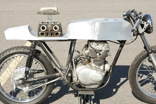 FRANKENBIKE : This fabricated café racer is one of several one-of-a-kind bikes on display. - PHOTOS BY STEVE E. MILLER