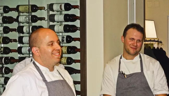 CHEF TIME: Executive chef William Torres and sous chef Chris New often visit with guests at The Restaurant at Justin. - PHOTO BY DAN HARDESTY