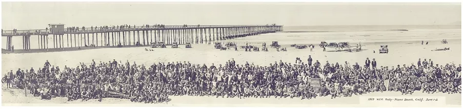 NOW AND THEN : Hundreds of bikers gathered to recreate an uncredited panoramic photograph of a 1929 Western Federation of Motorcyclists Rally on Pismo Beach. - PHOTOIMAGES COURTESY OF PISMO BEACH MOTORCYCLE CLASSIC